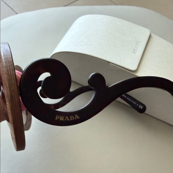 Prada Minimal Baroque Round Brown & Black SPR27R Sunglasses - Picture 3 of 7